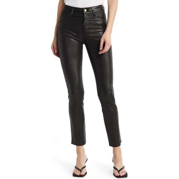 NWT FRAME Le Sylvie High Waist Slender Straight Lambskin Leather Pants Size 25 - Picture 1 of 12